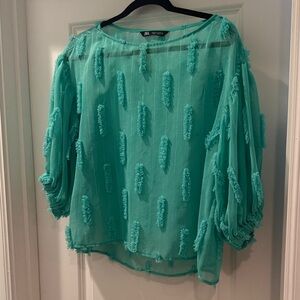 Zara Turquoise Textured Blouse